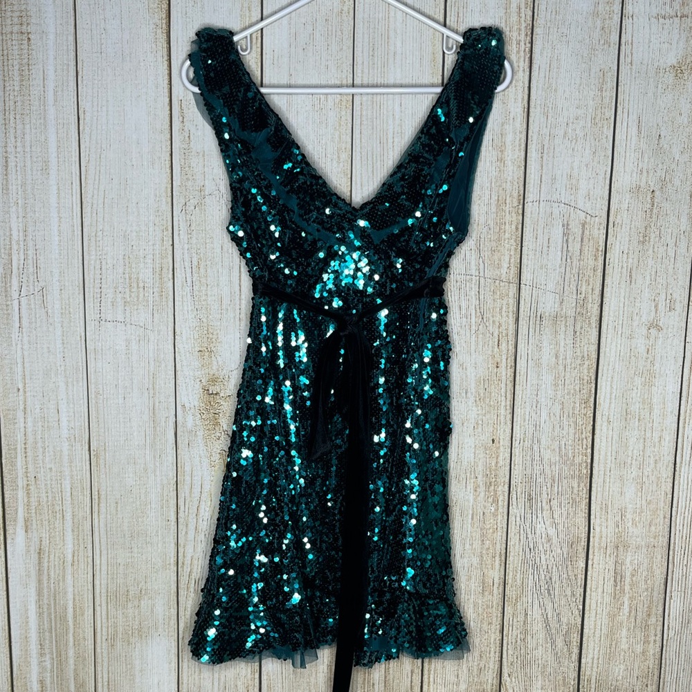 Free People Sequin Siren Mini Dress in Green Spirulina - Picture 2 of 8